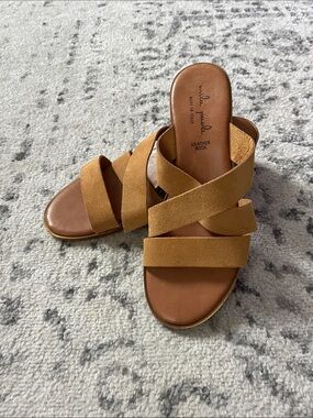 Mila Paoli Tan Suede Crisscross Slide Sandals